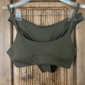 Everlane ReNew Scoop-Neck + Thigh-High Bikini Set | Olive/Forest Green | Size M